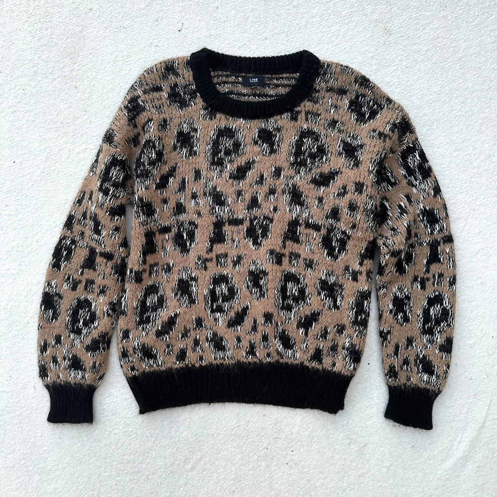 Line Knitwear Alpaca Blend Animal Print Sweater Women's XS Brown Long Sleeve